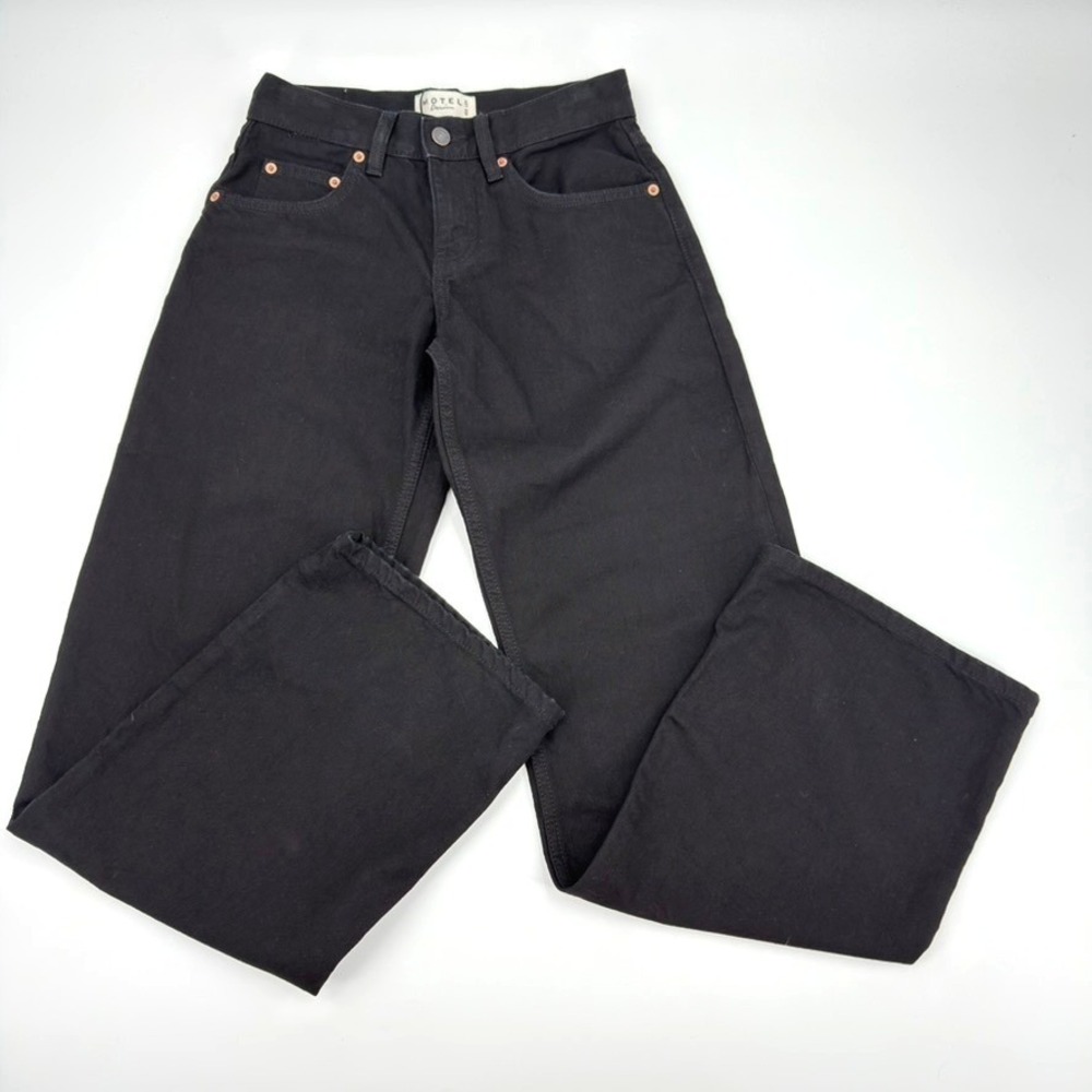 Motel Denim Parallel Rinse Jeans Black Low Rise Wide Leg W26 L34 NWT